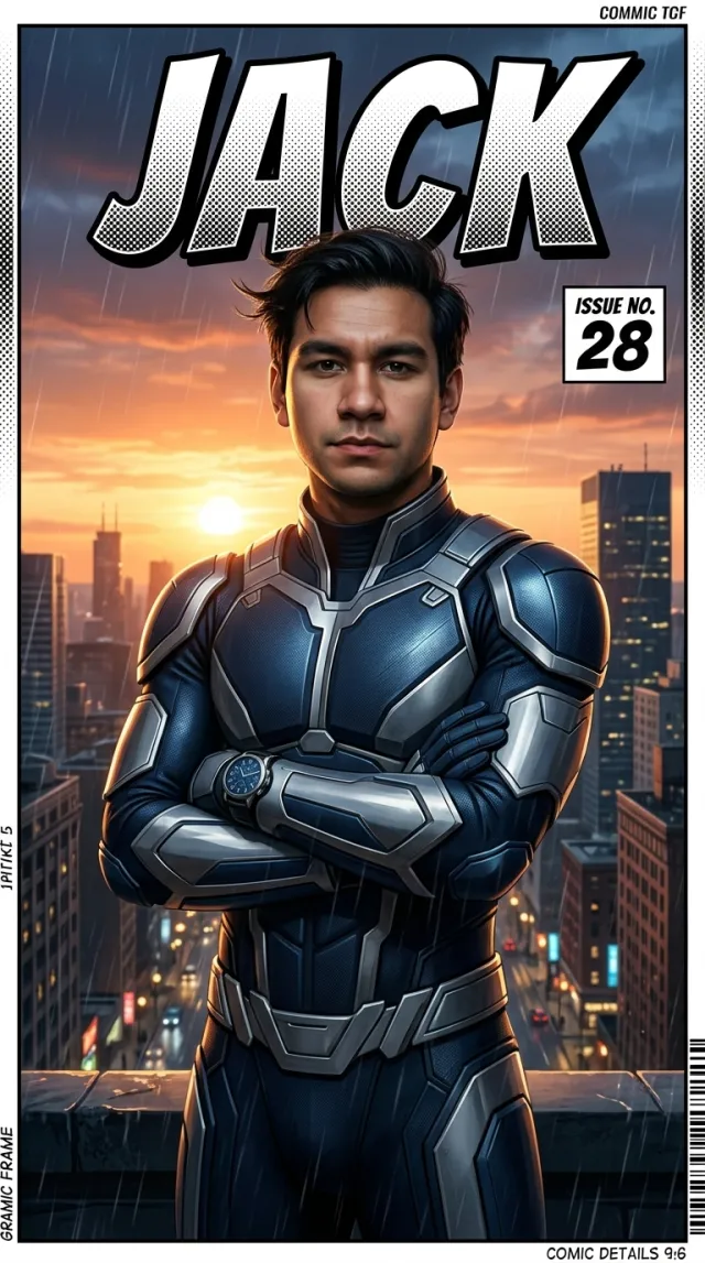 Birthday Cards AI 'Superhero Comic Cover' style — before and after example