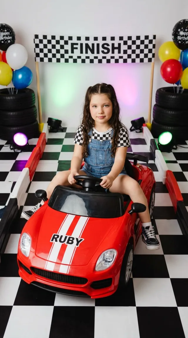 Birthday Cards AI 'Mini Racer' style — before and after example