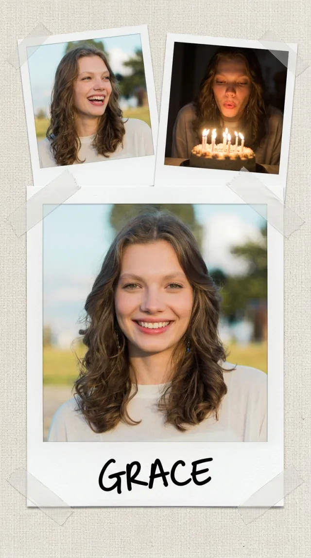 Birthday Cards AI 'Polaroid Memory Wall' style — before and after example